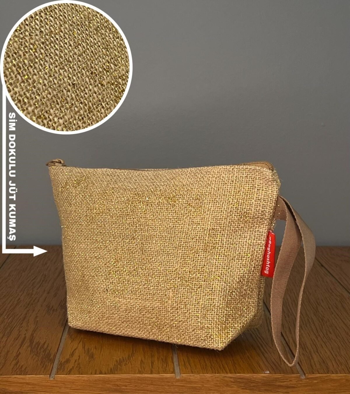 El Çantası Fermuarlı Sim Jüt Dokulu Kumaş Fermuarlı - Görsel 1