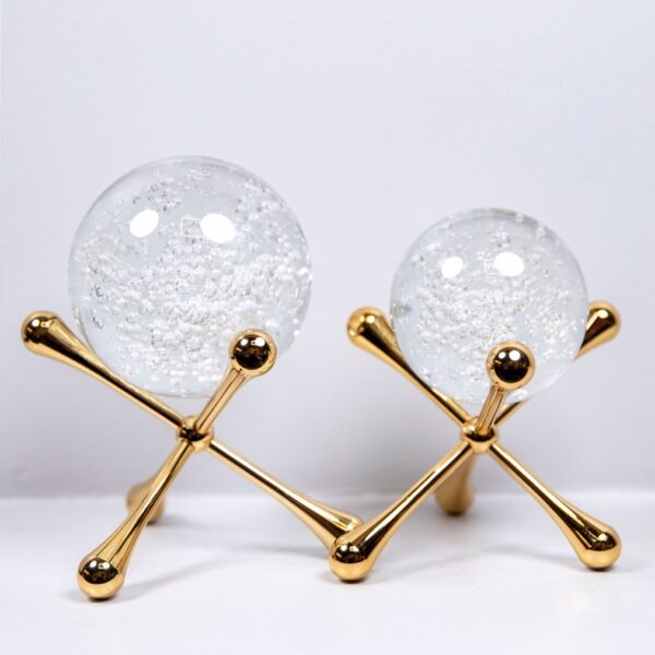 2'li Metal Kristal Küreli Obje Altın