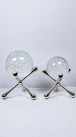 2'li Kristal Küreli Metal Obje Gümüş