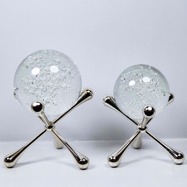 2'li Kristal Küreli Metal Obje Gümüş