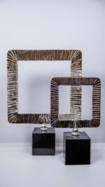 2'li Çizgili Kare Çerçeve  Dekor Gümüş