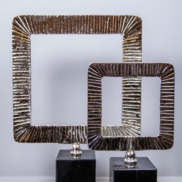 2'li Çizgili Kare Çerçeve  Dekor Gümüş