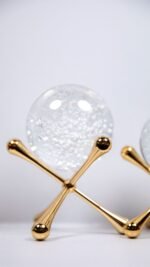 2'li Metal Kristal Küreli Obje Altın - Görsel 3